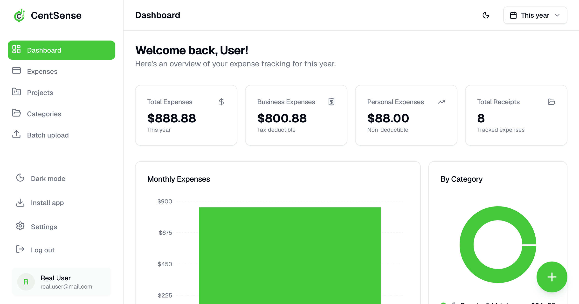 CentSense receipt scanning and auto-categorization workflow preview
